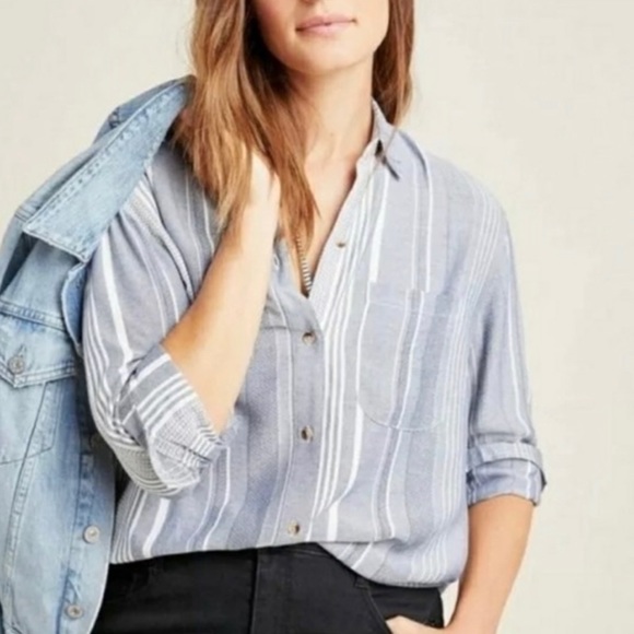 ANTHROPOLOGIE blue striped button down shirt XXSP (NWOT) - Picture 5 of 12